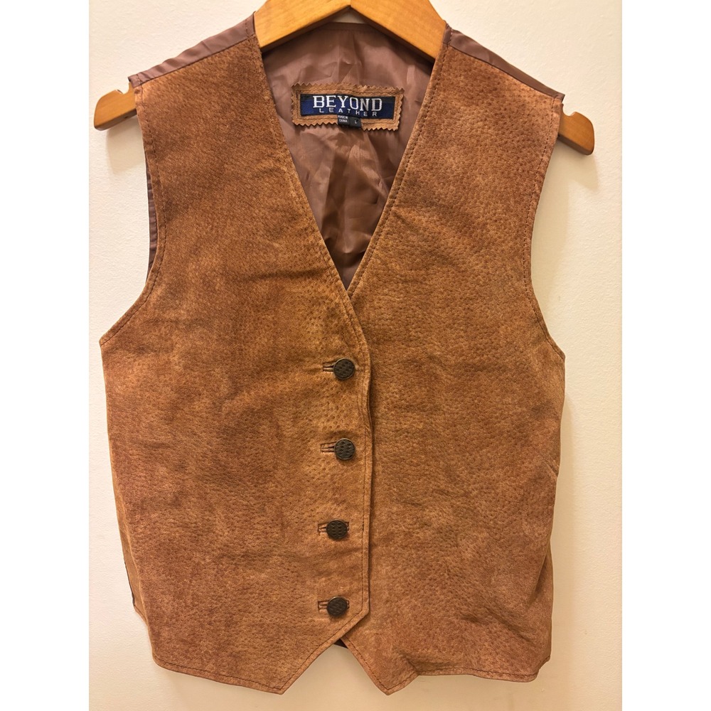 Beyond Leather Womens Tan Brown Suede Vest Western Boho Cinch Back Size L